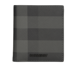 Burberry Check Bifold Wallet, Leather, Black, 8073276, B/DB, 2*